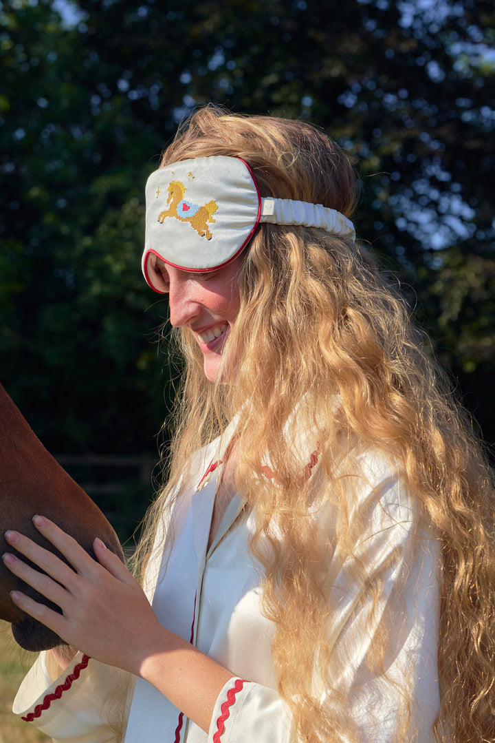 Pony Farm 22mm Mulberry Silk Embroidered Sleep Mask-Silk Accessories-Not Just Pajama