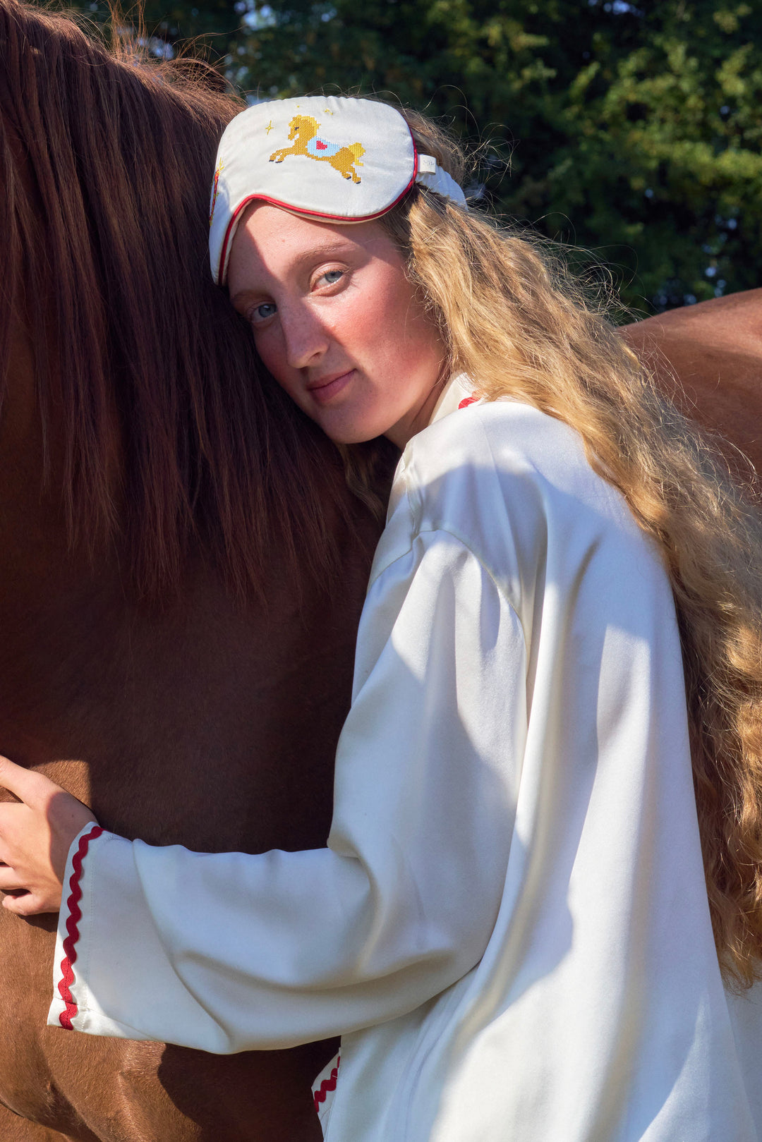 Pony Farm 22mm Mulberry Silk Embroidered Sleep Mask-Silk Accessories-Not Just Pajama