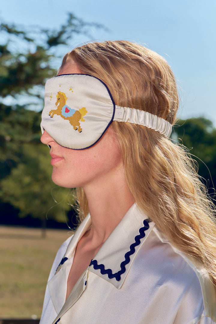 Pony Farm 22mm Mulberry Silk Embroidered Sleep Mask-Silk Accessories-Not Just Pajama