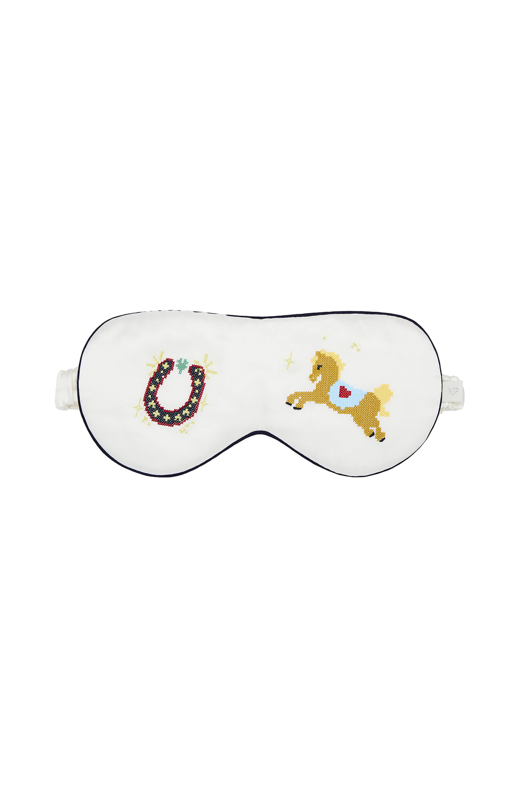 Pony Farm 22mm Mulberry Silk Embroidered Sleep Mask-Silk Accessories-Pearl White with Navy Trim-One Size-NJP25163-Not Just Pajama