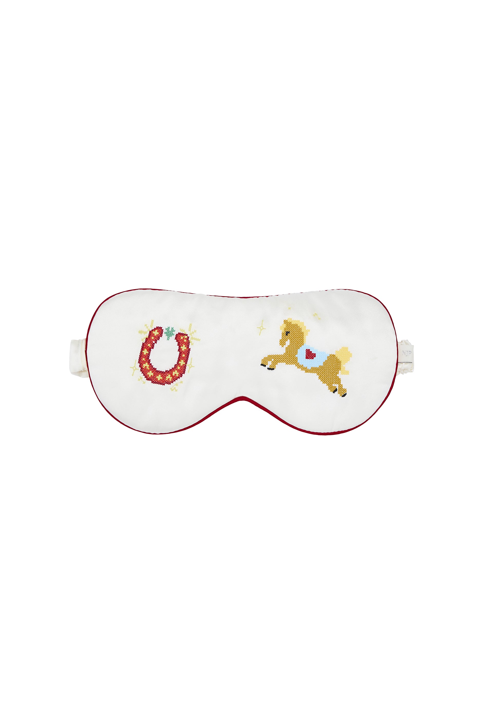 Pony Farm 22mm Mulberry Silk Embroidered Sleep Mask-Silk Accessories-Pearl White with Burgundy Trim-One Size-NJP25163-Not Just Pajama
