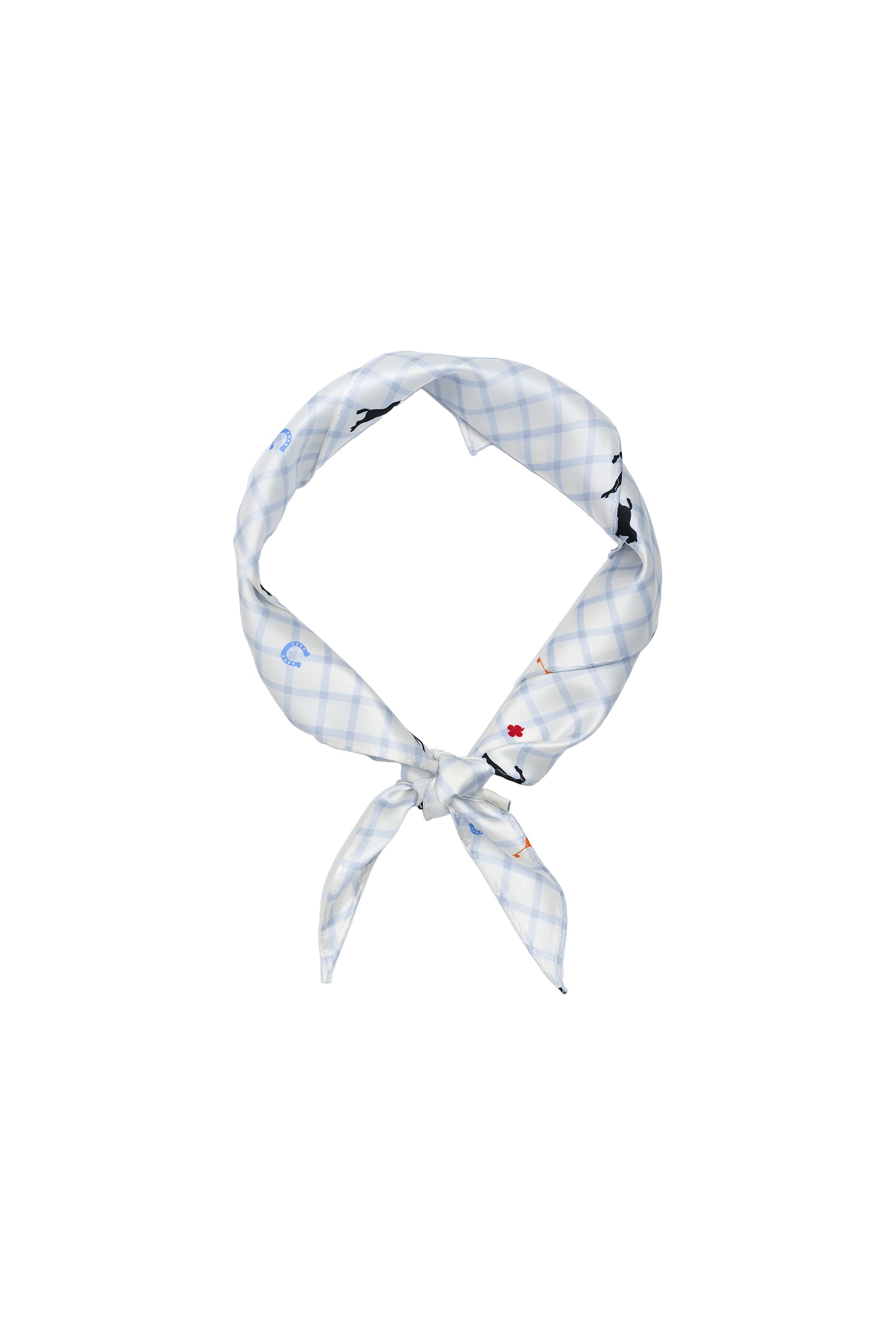 Pony Farm 22mm Mulberry Silk Triangle Scarf-Silk Accessories-Blue Check Pony Print-One size-NJP25164-Not Just Pajama