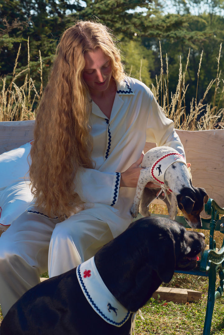 Pony Farm Wool-Silk Blend Lucky Pony Collar Scarf with Contrast Wave Trim-Silk Accessories-Not Just Pajama