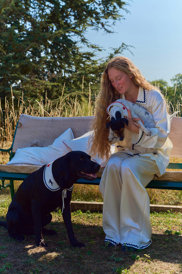 Pony Farm Wool-Silk Blend Lucky Pony Collar Scarf with Contrast Wave Trim-Silk Accessories-Not Just Pajama