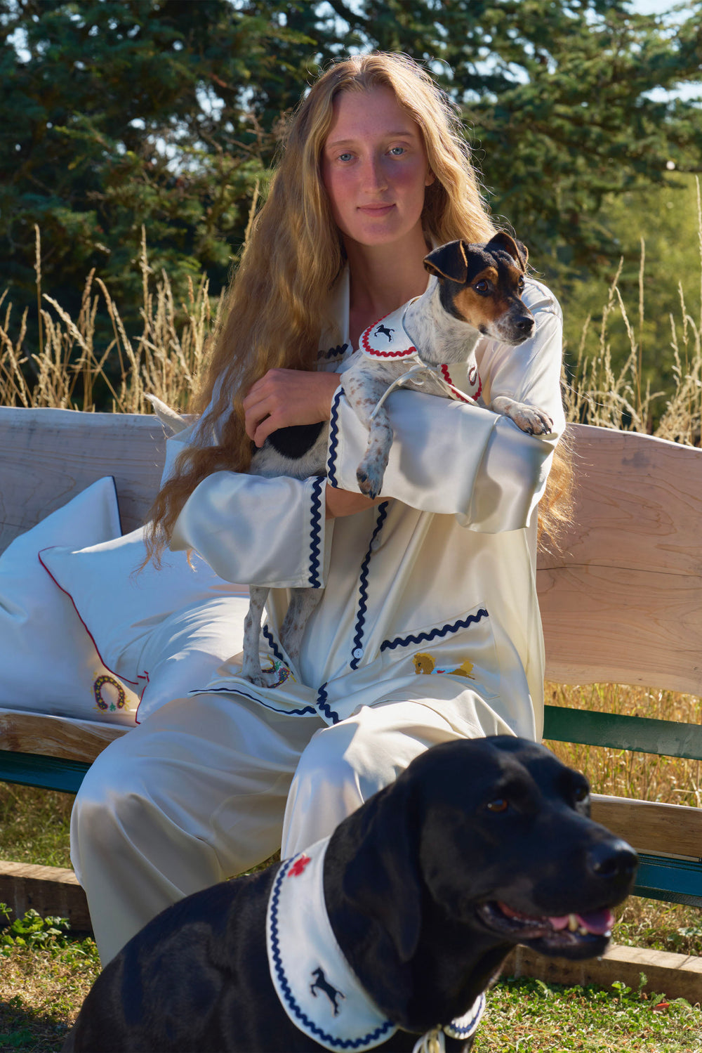 Pony Farm Wool-Silk Blend Lucky Pony Collar Scarf with Contrast Wave Trim-Silk Accessories-Not Just Pajama