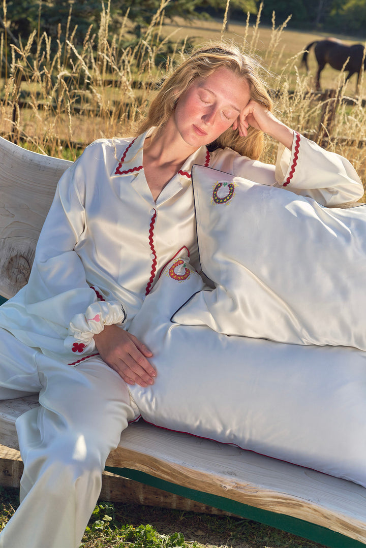 Pony Farm 22mm Mulberry Silk Lucky Pony Piped Pillowcase-Silk Pillow-Not Just Pajama