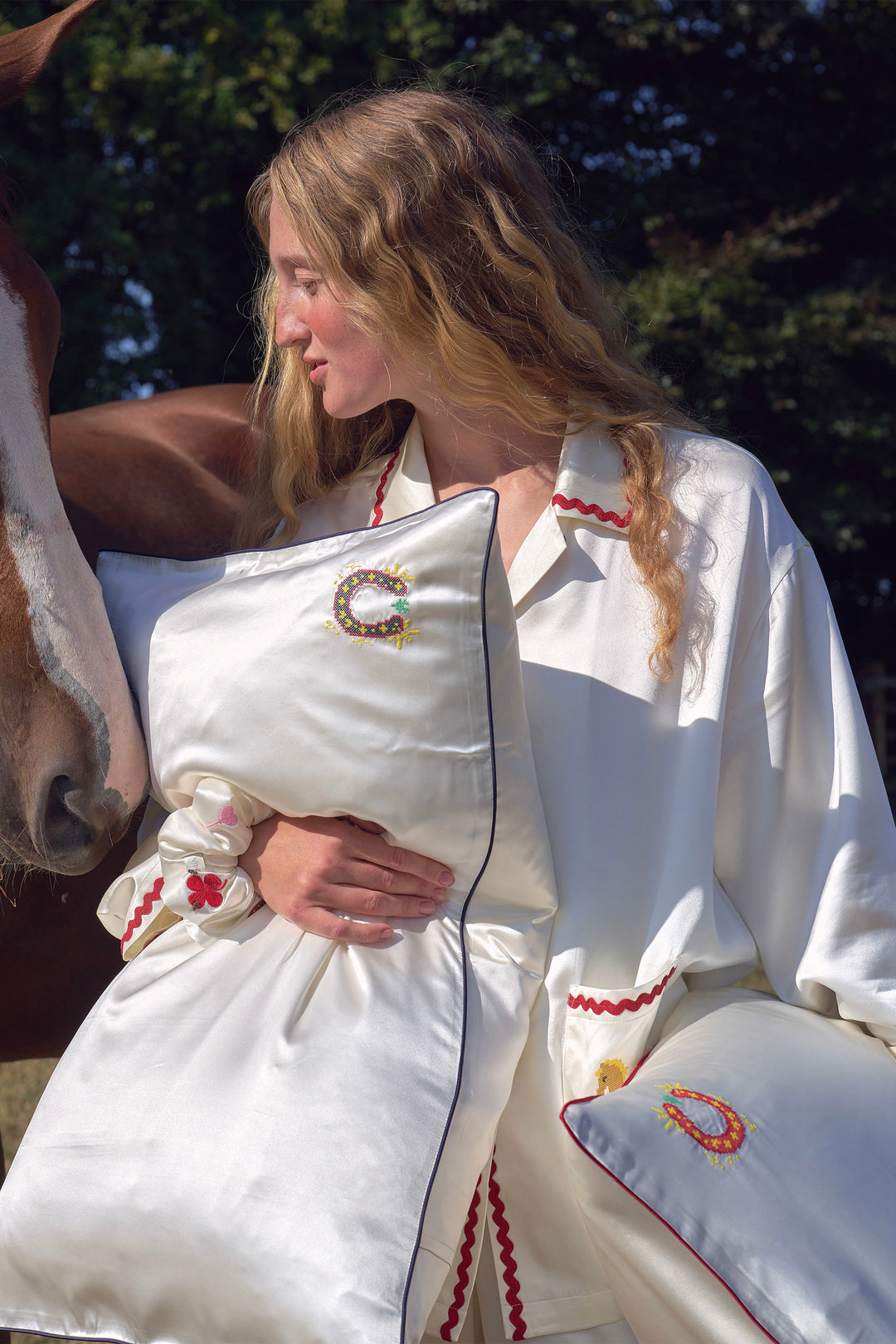 Pony Farm 22mm Mulberry Silk Lucky Pony Piped Pillowcase-Silk Pillow-Not Just Pajama