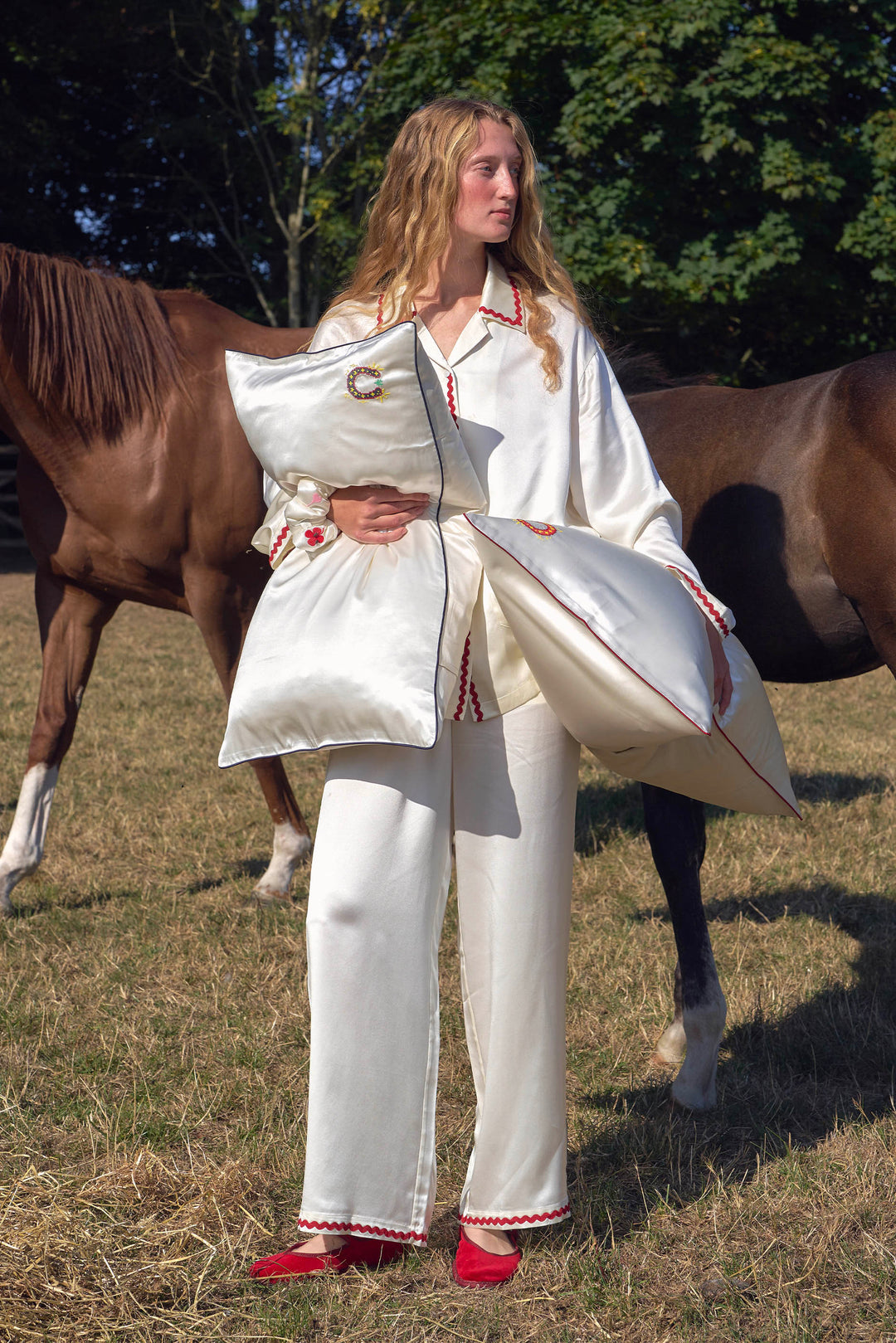 Pony Farm 22mm Mulberry Silk Lucky Pony Piped Pillowcase-Silk Pillow-Not Just Pajama