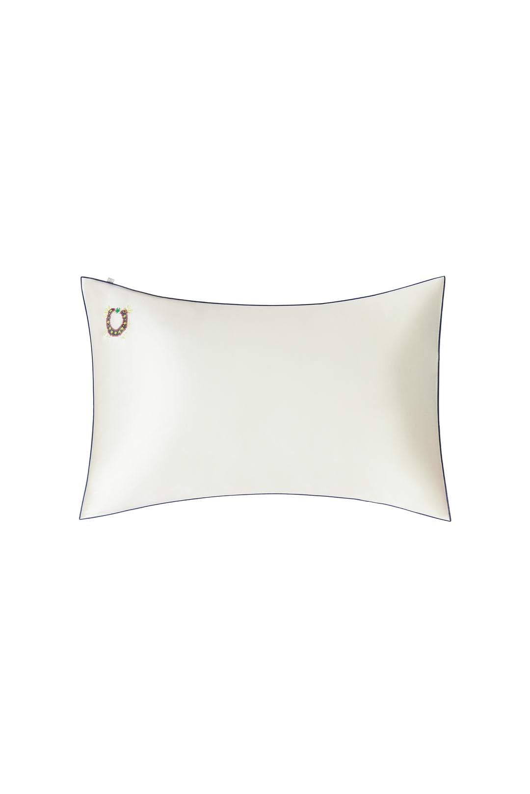 Pony Farm 22mm Mulberry Silk Lucky Pony Piped Pillowcase-Silk Pillow-One size-Pearl White with Navy Piping-NJP25166-Not Just Pajama