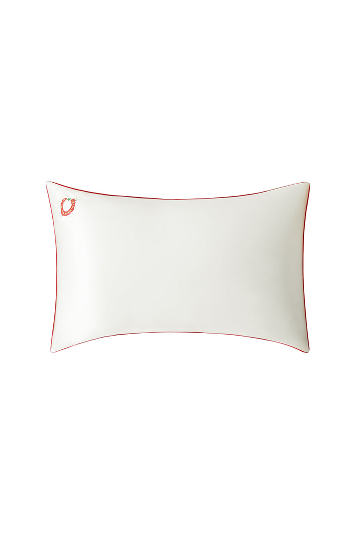 Pony Farm 22mm Mulberry Silk Lucky Pony Piped Pillowcase-Silk Pillow-One size-Pearl White with Burgundy Piping-NJP25166-Not Just Pajama