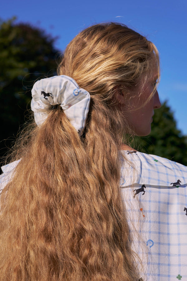 Lucky Pony 22mm Mulberry Silk Lucky Symbol Embroidered Scrunchie