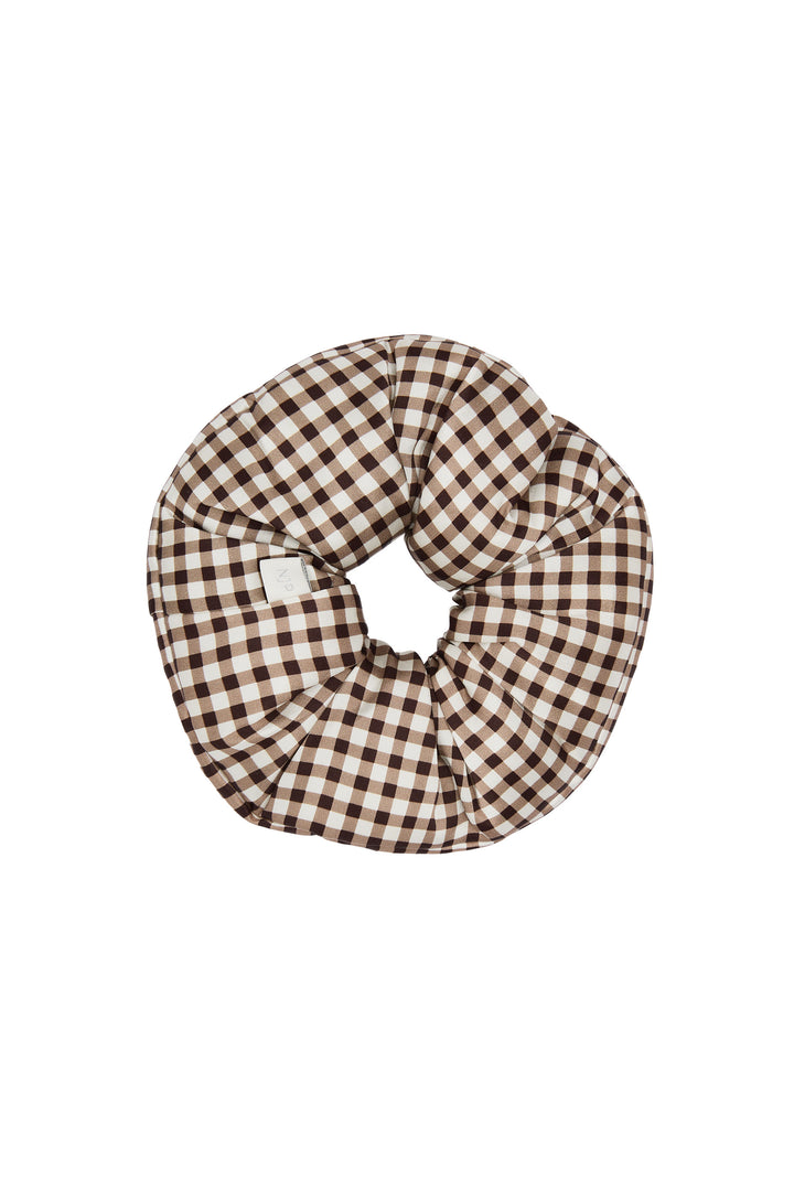Farm Edit Silk Brown Plaid Print Scrunchies