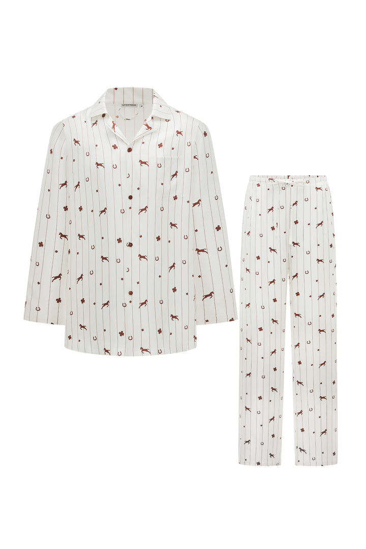 Pony Farm Unisex 18mm Mulberry Silk Twill Long Sleeve Pajama Set-Silk Pajamas Long Set-Striped-S-NJP25184-Not Just Pajama