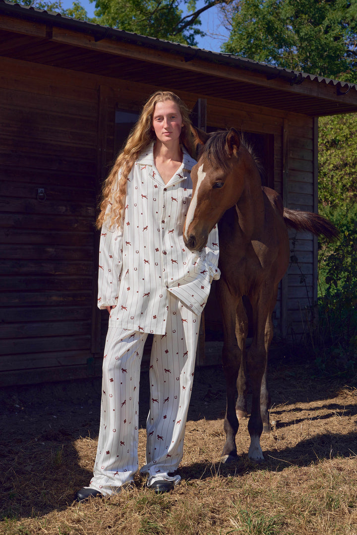 Lucky Pony Unisex 18mm Mulberry Silk Twill Long Sleeve Pajama Set