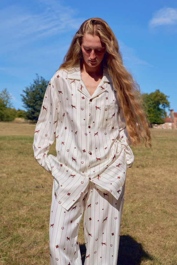 Lucky Pony Unisex-Pyjama-Set aus 18 mm Maulbeerseide-Twill mit langen Ärmeln