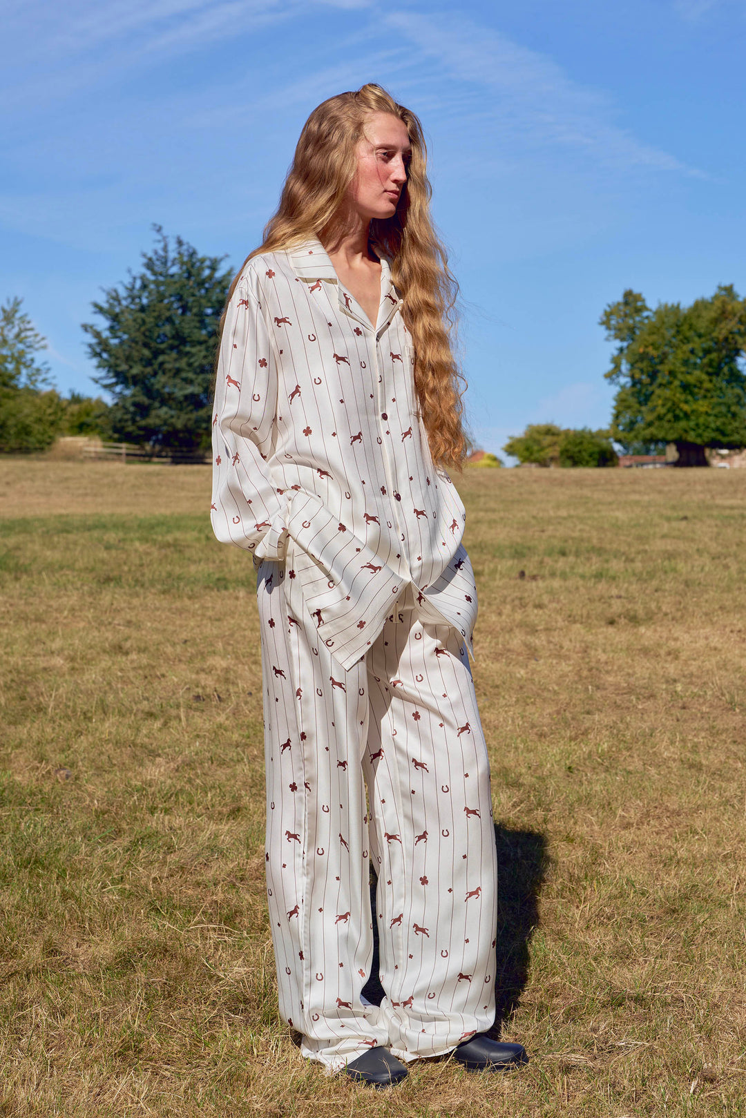 Lucky Pony Unisex 18mm Mulberry Silk Twill Long Sleeve Pajama Set