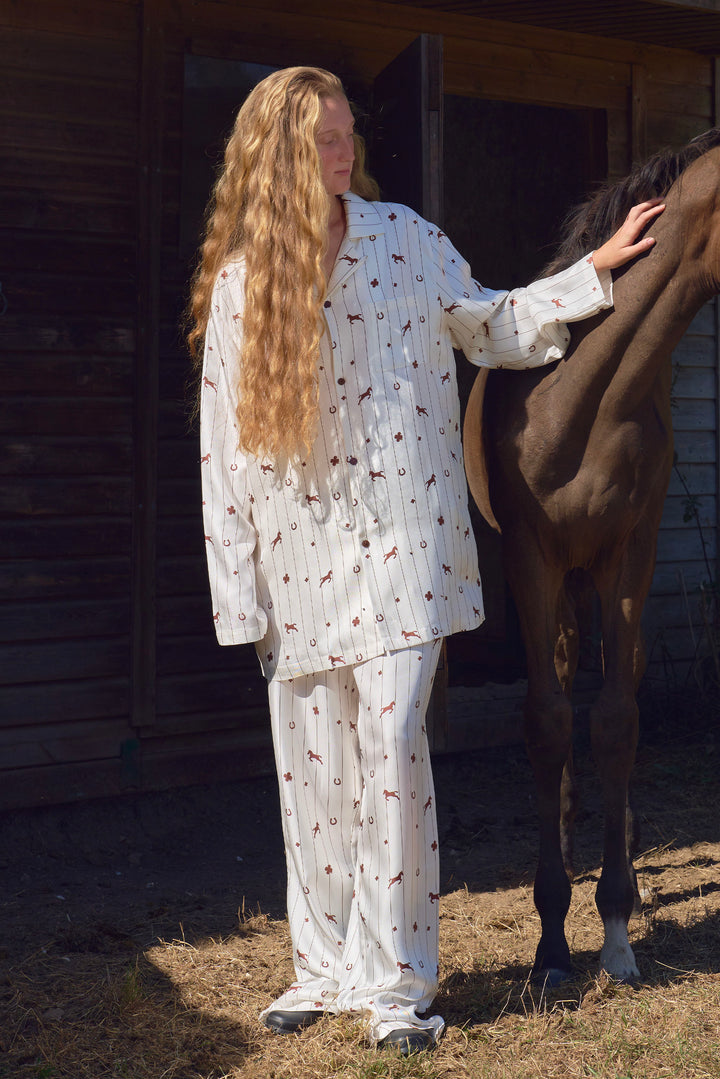 Lucky Pony Unisex 18mm Mulberry Silk Twill Long Sleeve Pajama Set