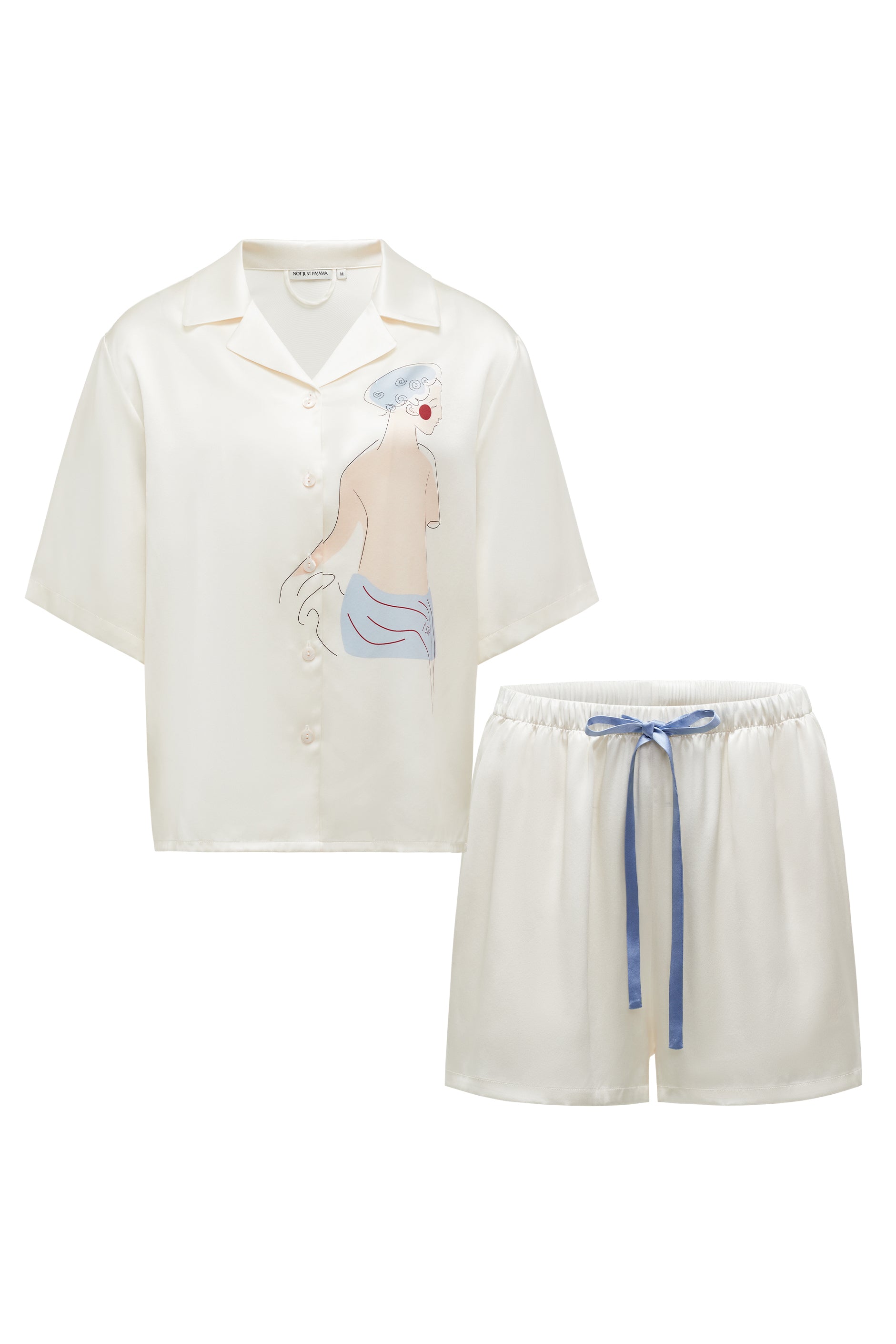 Museum of Crush Goddess Women's Short Pajama Set-Silk Pajamas Short Set-White-S-NJP2542-Not Just Pajama