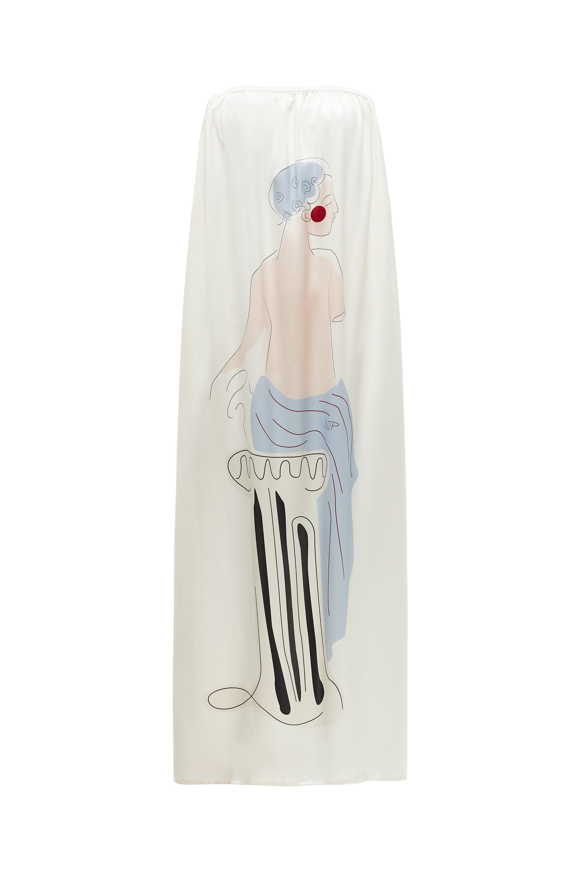 Museum of Crush - Angel Sculpture Print Silk Strapless Dress-Silk Dress-White-S-NJP2544-Not Just Pajama