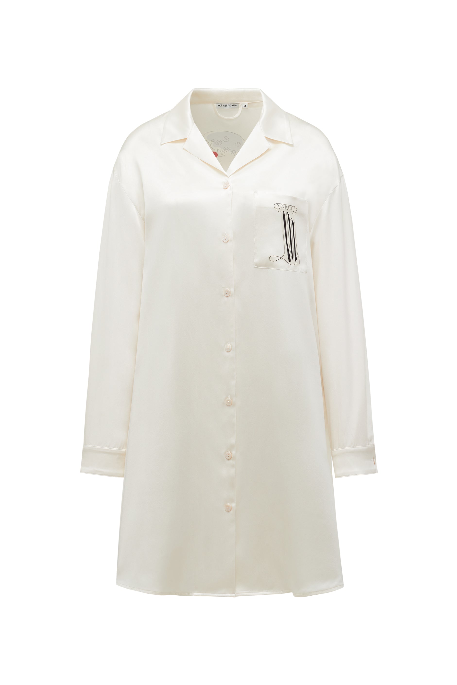 Museum of Crush - Angel Sculpture Print Silk Shirt Dress-Silk Dress-White-S-NJP2561-Not Just Pajama