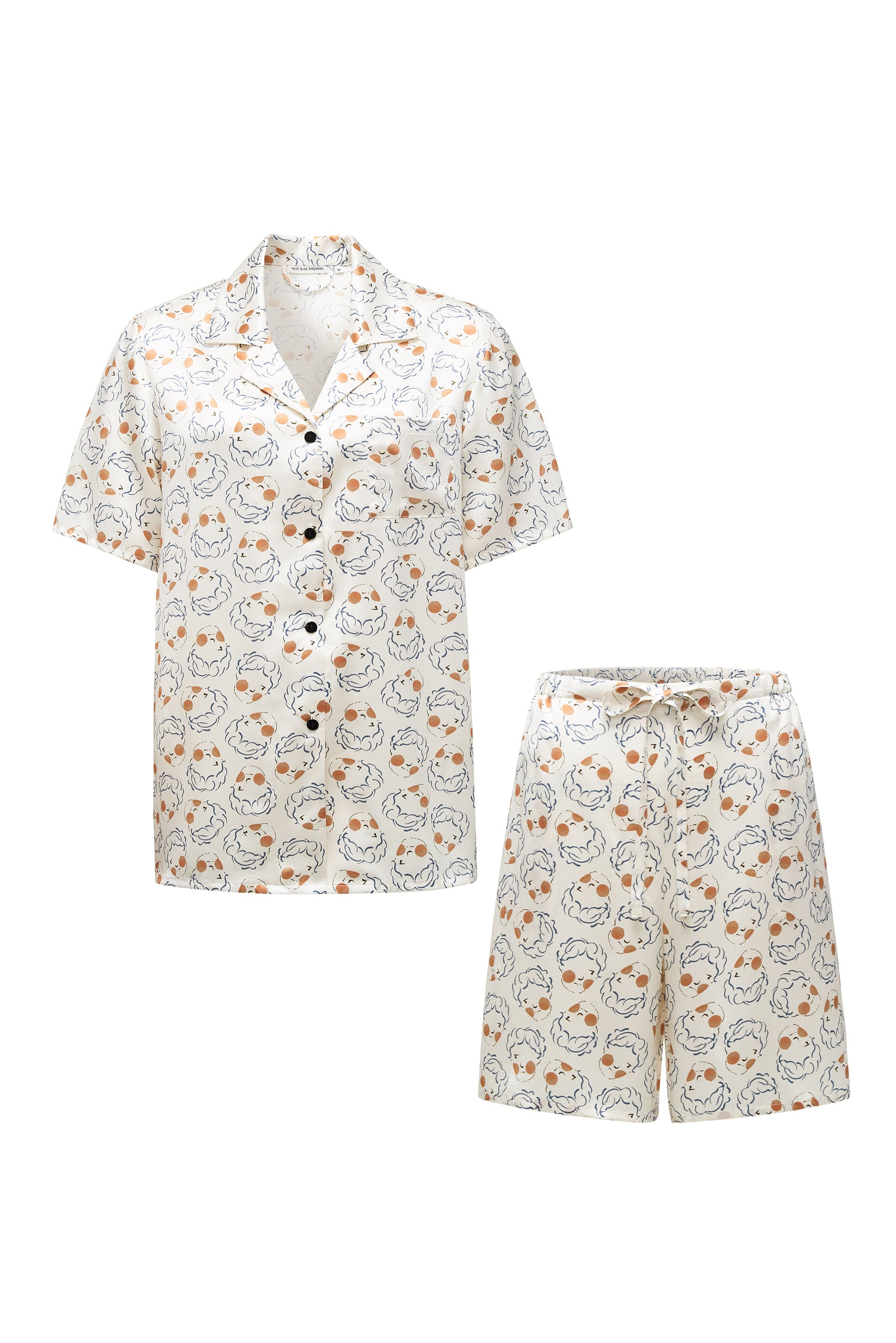 Museum of Crush Angel Print Women's Short Pajama Set - White-Silk Pajamas Short Set-White-S-NJP2564-Not Just Pajama