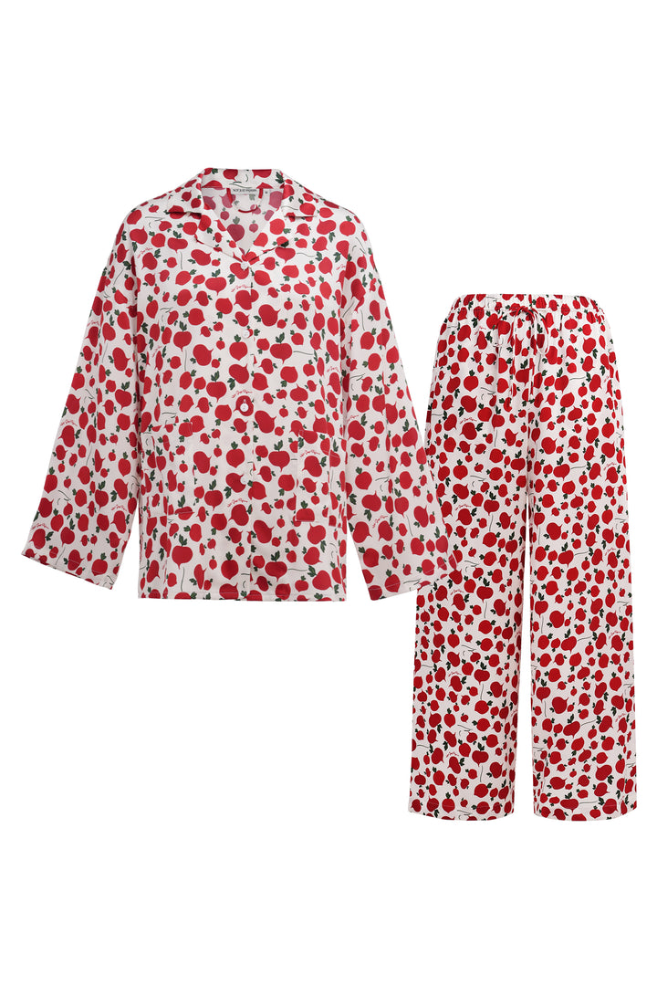 Farm Edit Red Turnip Print 22 Momme Silk Long-Sleeve Pajama Set
