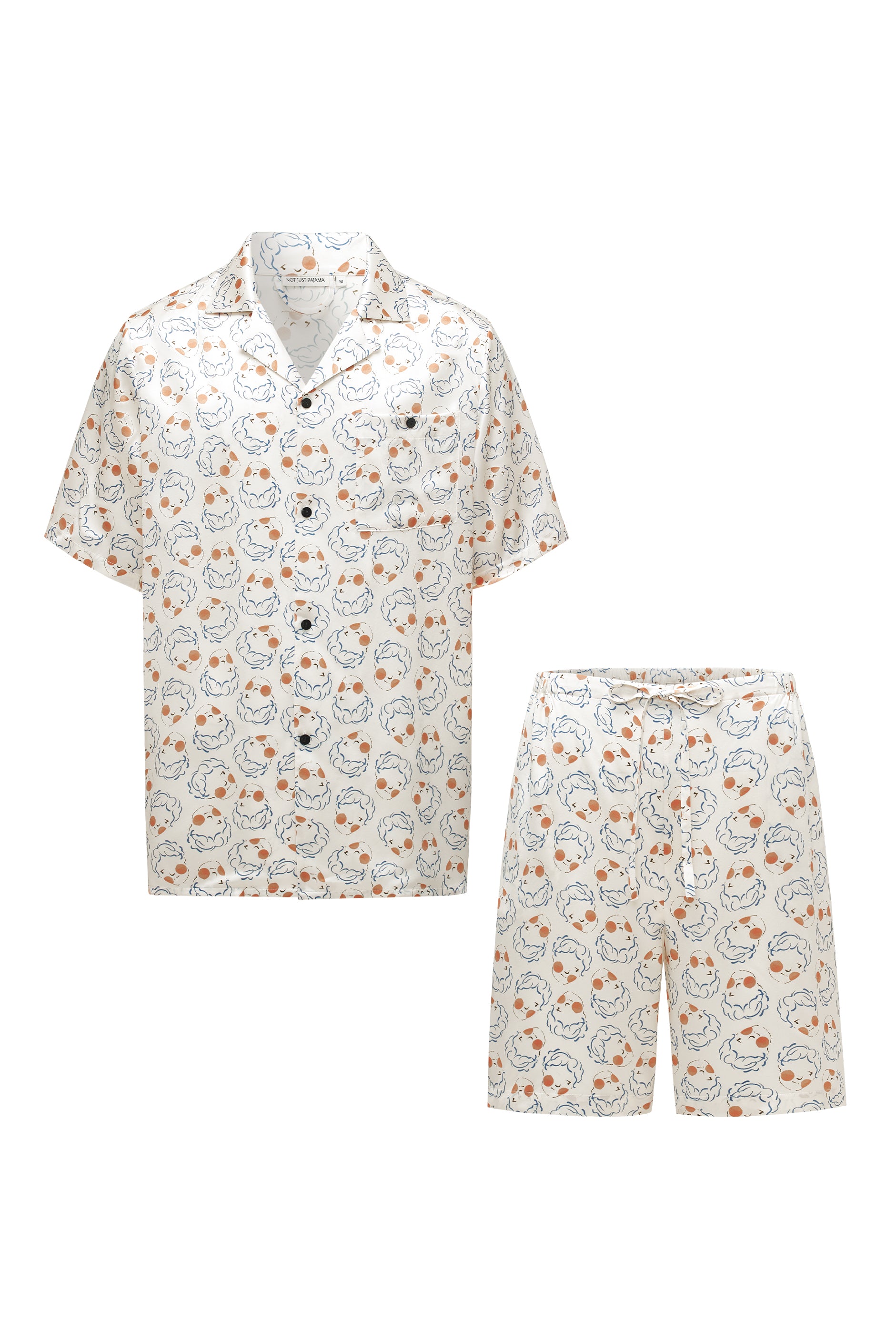 Museum of Crush Angel Print Men’s Short Pajama Set - White-Silk Pajamas for Men-White-M-NJP2576-Not Just Pajama