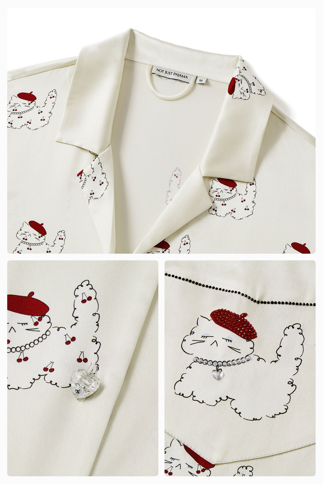 Kiki Cherry Cat 22 Momme Silk Long Pajama Set in 100% mulberry silk by Not Just Pajama - image 12