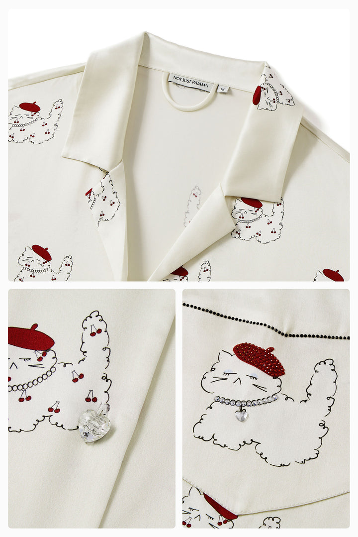 Kiki Cherry Cat 22 Momme Silk Long Pajama Set in 100% mulberry silk by Not Just Pajama - image 12
