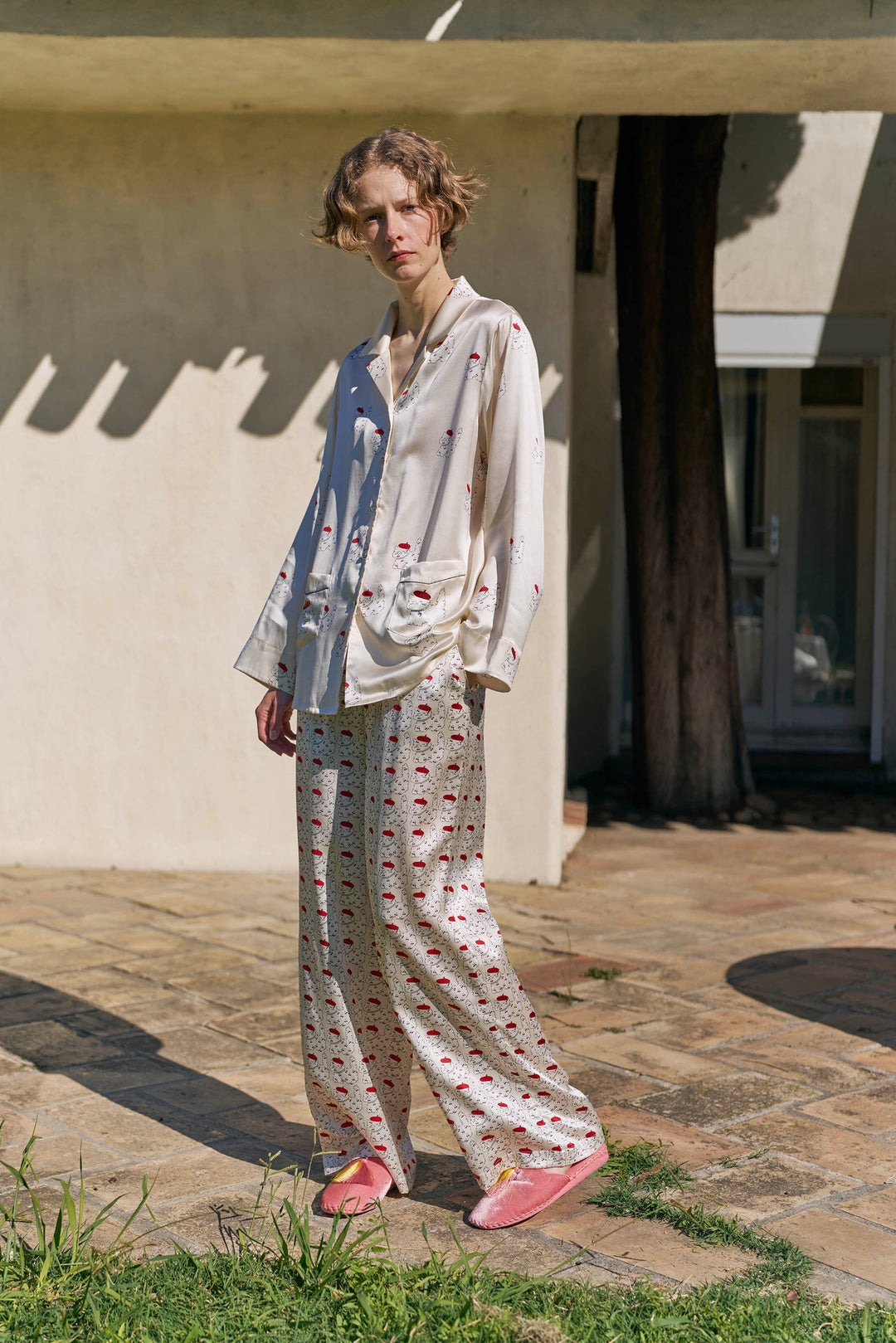 Kiki Cherry Cat 22 Momme Silk Long Pajama Set in 100% mulberry silk by Not Just Pajama - image 6
