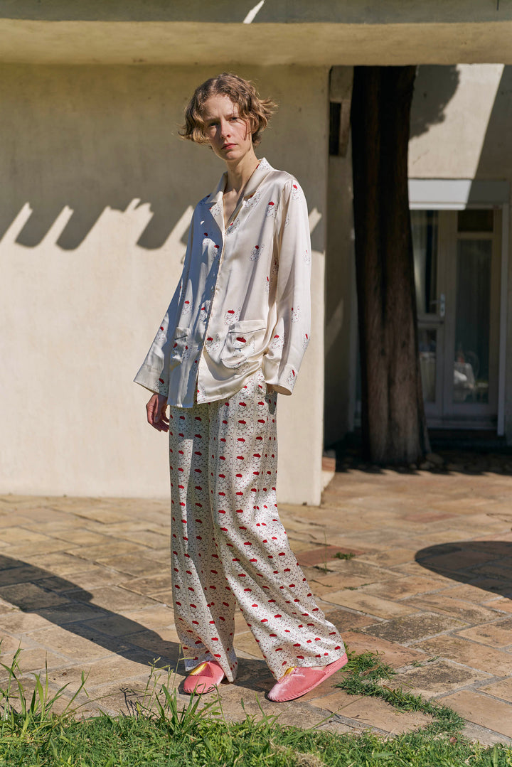Kiki Cherry Cat 22 Momme Silk Long Pajama Set in 100% mulberry silk by Not Just Pajama - image 6