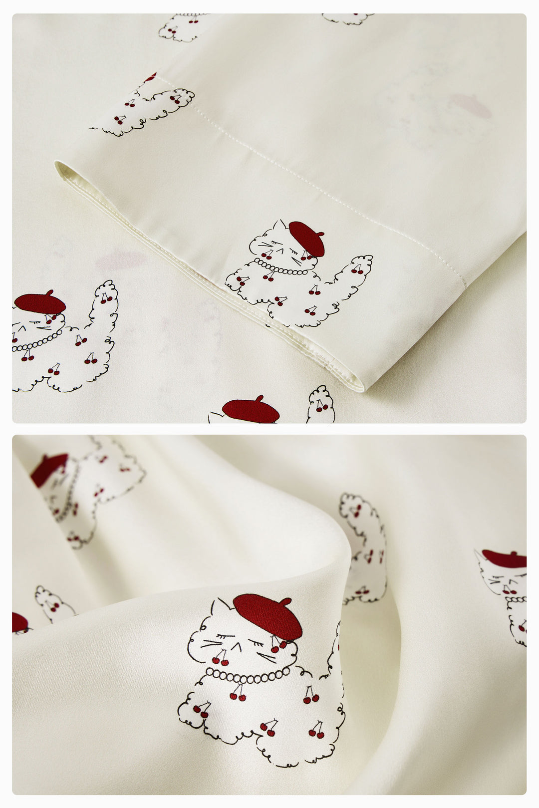 Kiki Cherry Cat 22 Momme Silk Long Pajama Set in 100% mulberry silk by Not Just Pajama - image 11