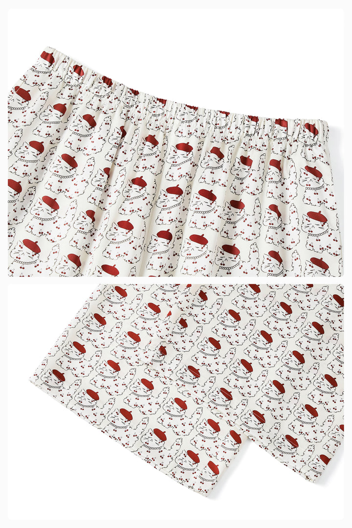 Kiki Cherry Cat 22 Momme Silk Long Pajama Set in 100% mulberry silk by Not Just Pajama - image 13