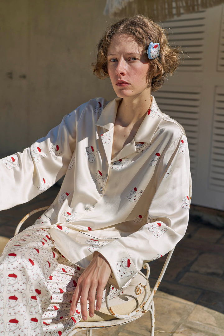Kiki Cherry Cat 22 Momme Silk Long Pajama Set in 100% mulberry silk by Not Just Pajama - image 7