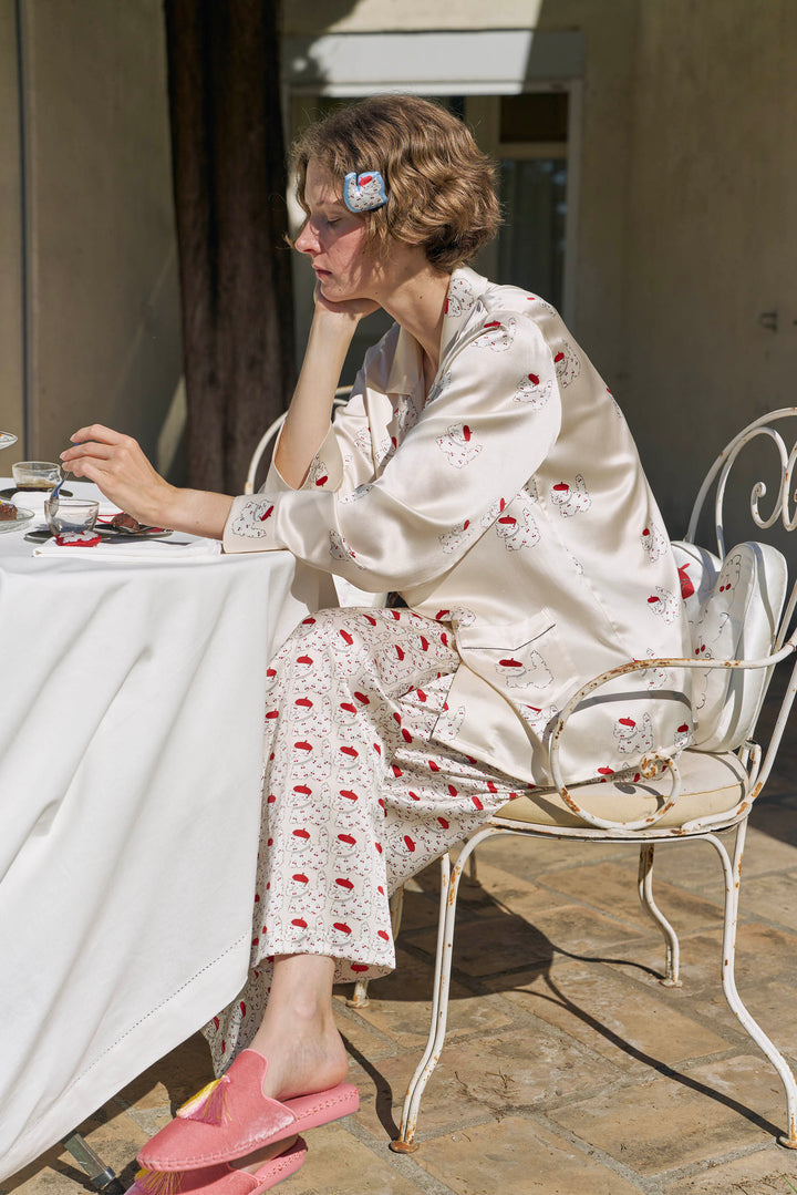 Kiki Cherry Cat 22 Momme Silk Long Pajama Set in 100% mulberry silk by Not Just Pajama - image 2