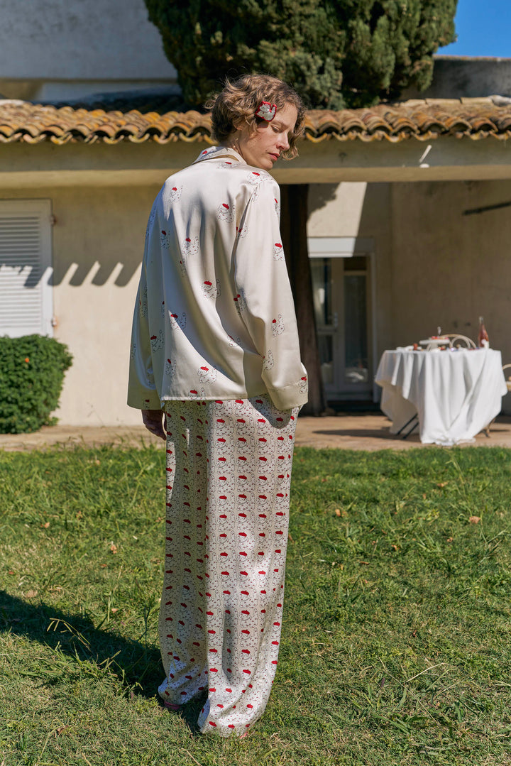 Kiki Cherry Cat 22 Momme Silk Long Pajama Set in 100% mulberry silk by Not Just Pajama - image 10