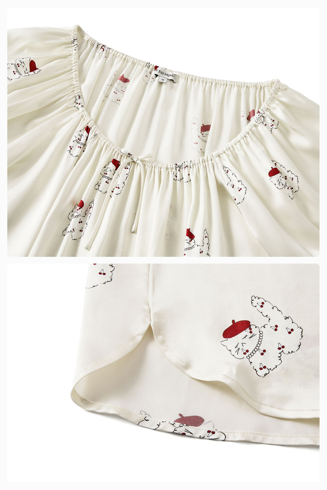 Kiki Cherry Cat 22 Momme Silk Mid Sleeve Pajama Set