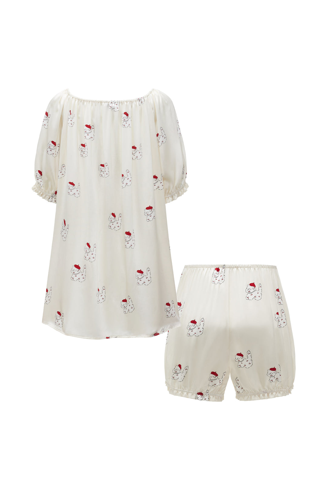 Kiki Cherry Cat 22 Momme Silk Mid Sleeve Pajama Set