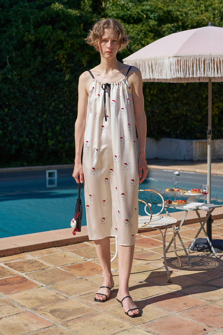 Kiki Cherry Cat 22 Momme Silk Slip Dress