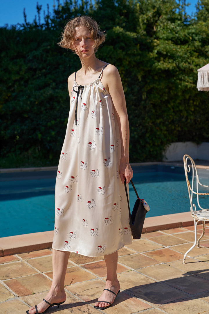 Kiki Cherry Cat 22 Momme Silk Slip Dress