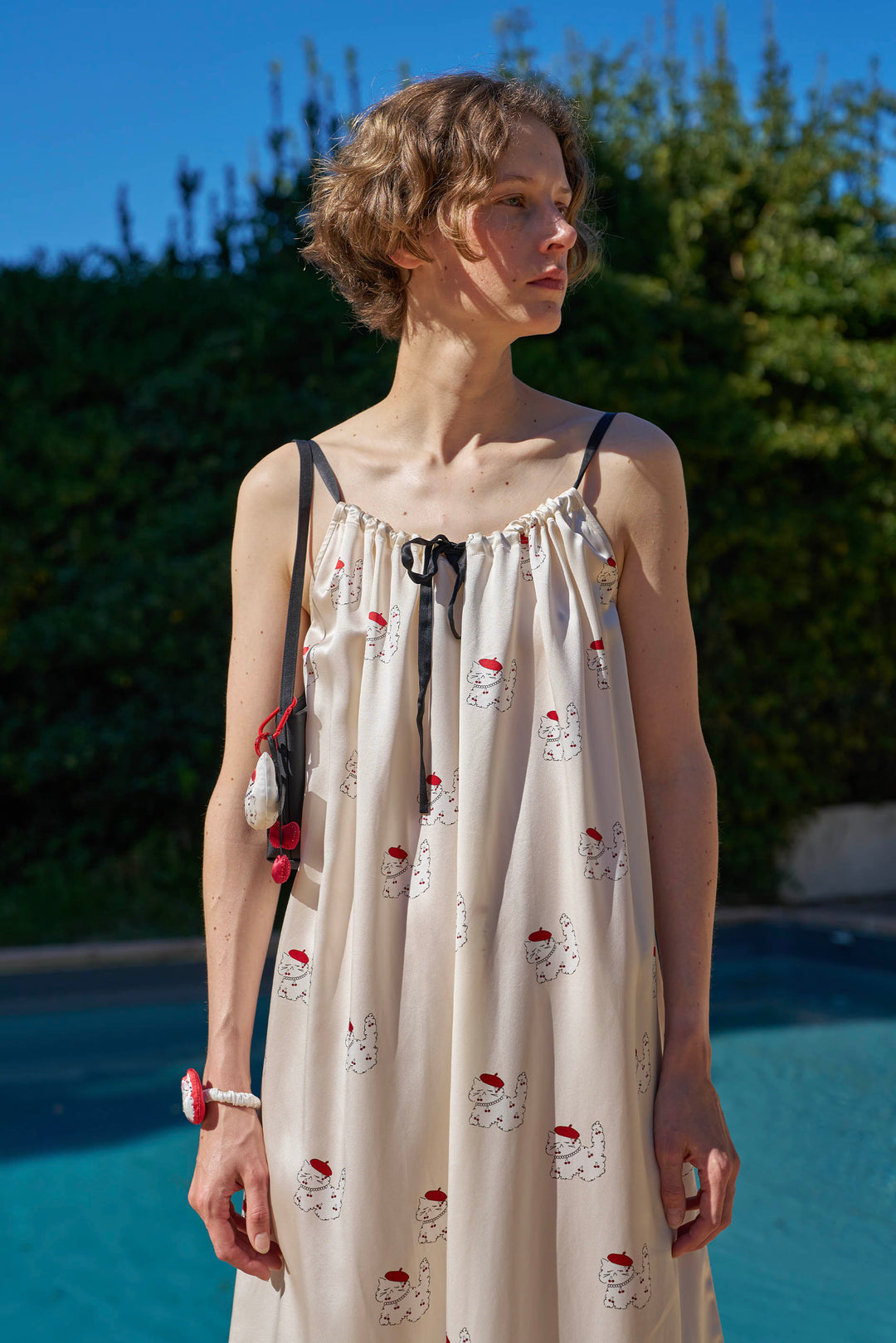 Kiki Cherry Cat 22 Momme Silk Slip Dress