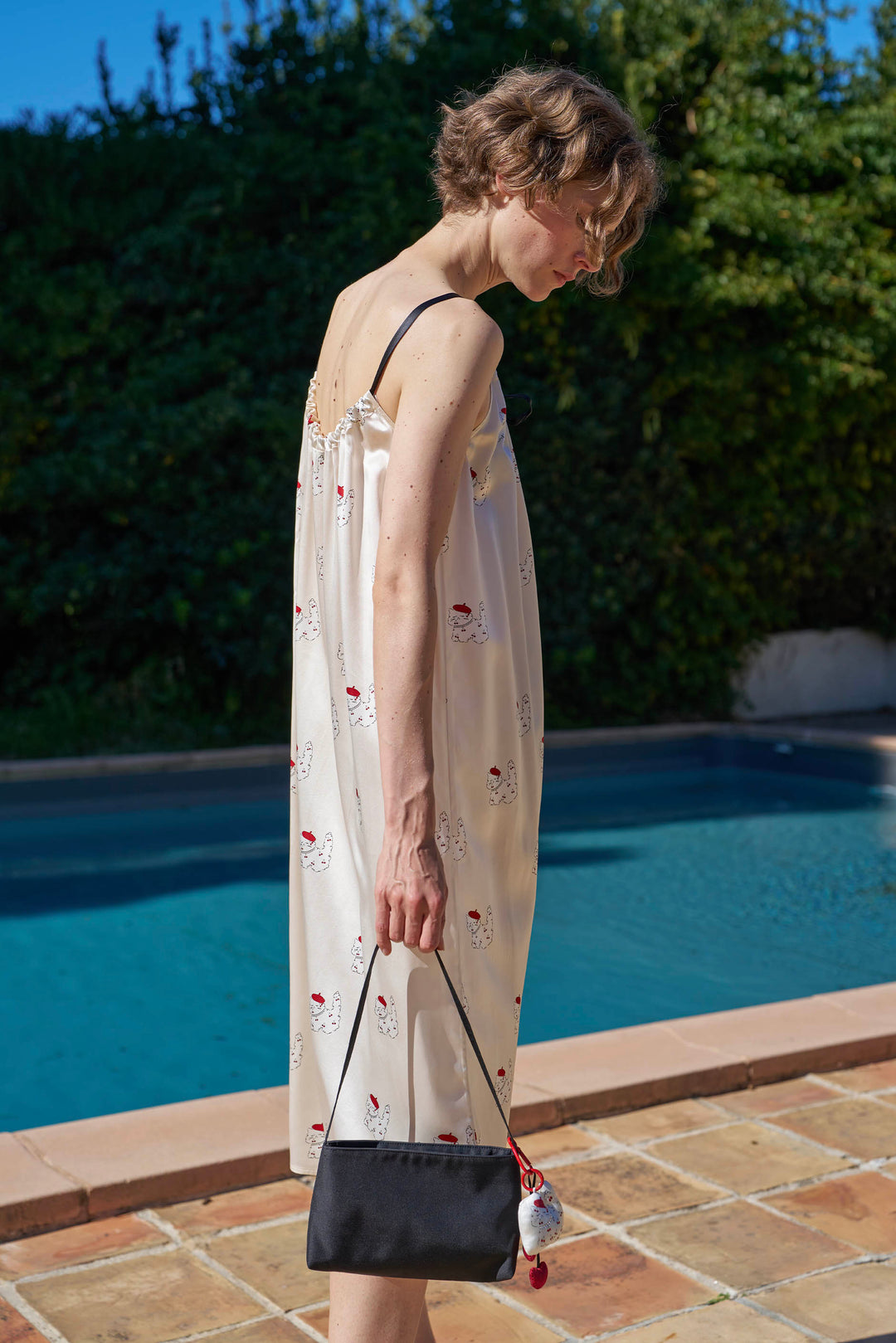Kiki Cherry Cat 22 Momme Silk Slip Dress