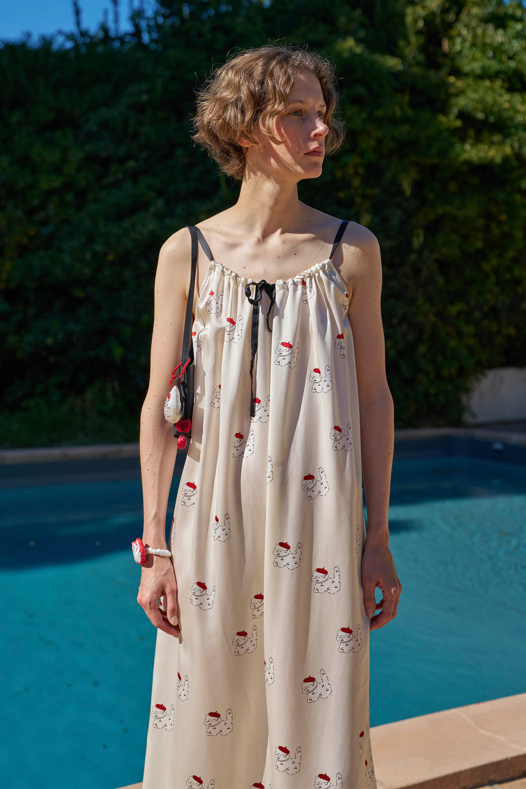 Kiki Cherry Cat 22 Momme Silk Slip Dress