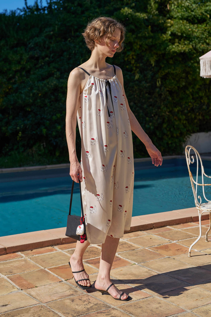 Kiki Cherry Cat 22 Momme Silk Slip Dress