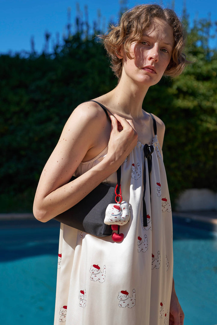 Kiki Cherry Cat 22 Momme Silk Slip Dress