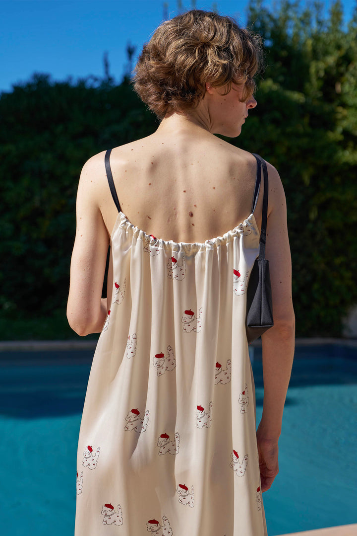 Kiki Cherry Cat 22 Momme Silk Slip Dress