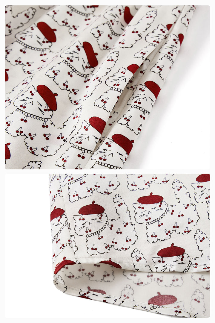 Kiki Cherry Cat 22 Momme Silk Cami Shorts Pajama Set in 100% mulberry silk by Not Just Pajama - image 8