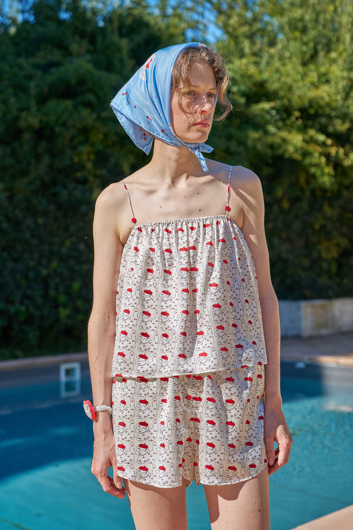 Kiki Cherry Cat 22 Momme Silk Cami Shorts Pajama Set in 100% mulberry silk by Not Just Pajama - image 7