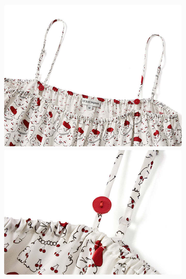 Kiki Cherry Cat 22 Momme Silk Cami Shorts Pajama Set in 100% mulberry silk by Not Just Pajama - image 9