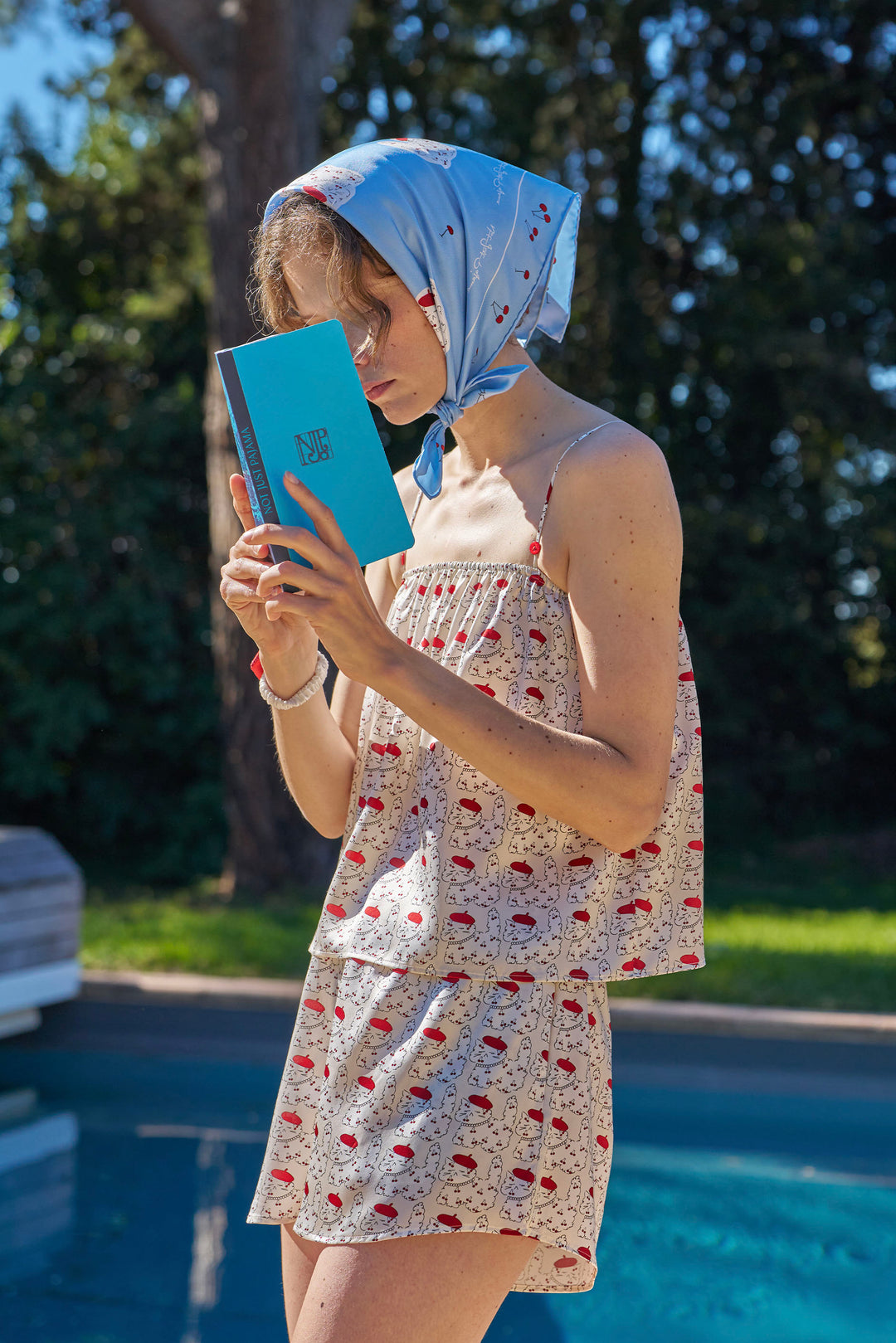 Kiki Cherry Cat 22 Momme Silk Cami Shorts Pajama Set in 100% mulberry silk by Not Just Pajama - image 3